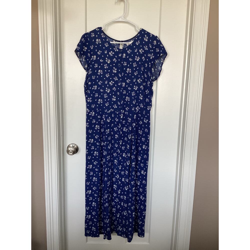 Reformation Maison Fauna‎ midi floral blue button-down dress women's size 12 - Picture 3 of 13